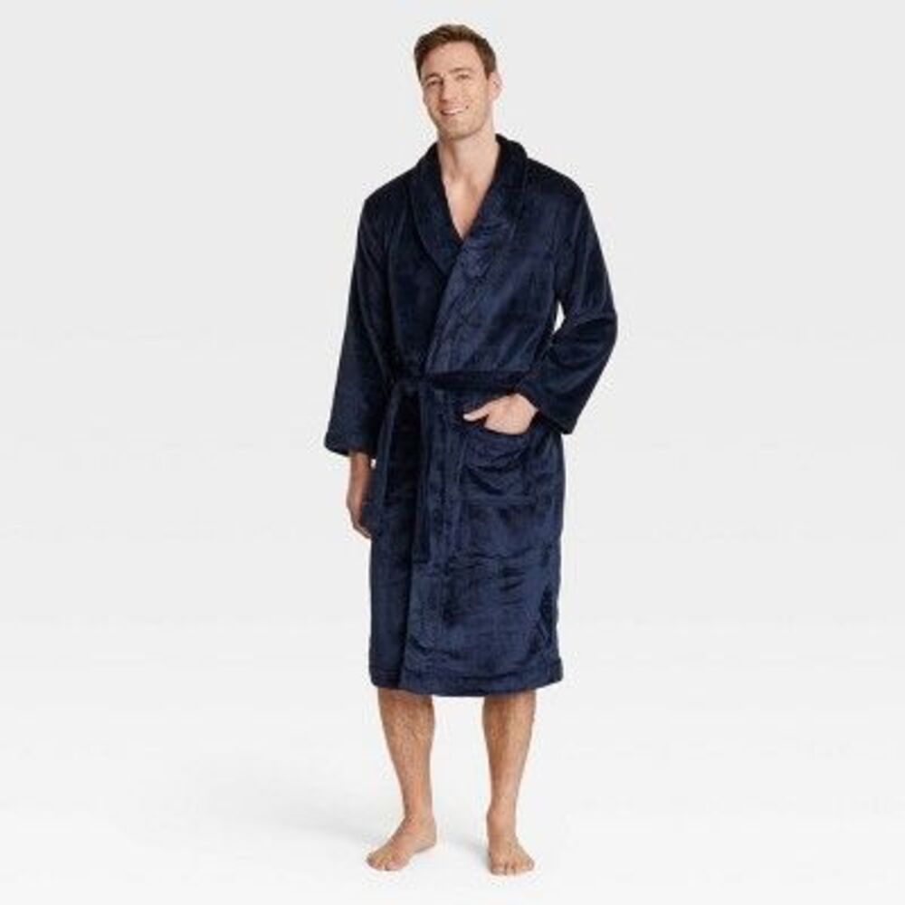 Goodfellow & Co - Men's Solid Plush Robe - Goodfellow & Co Navy Blue Navy Blue